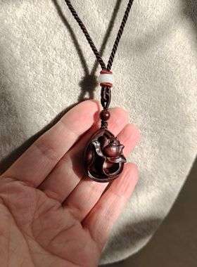 小叶紫檀木雕立体镂空莲花毛衣项链实木坠送女友女儿母亲好运连连