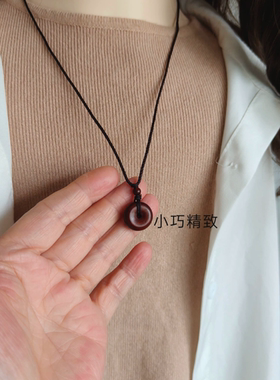 天然印度小叶紫檀木小平安扣吊坠项链独特精致男女宝宝孩子成人