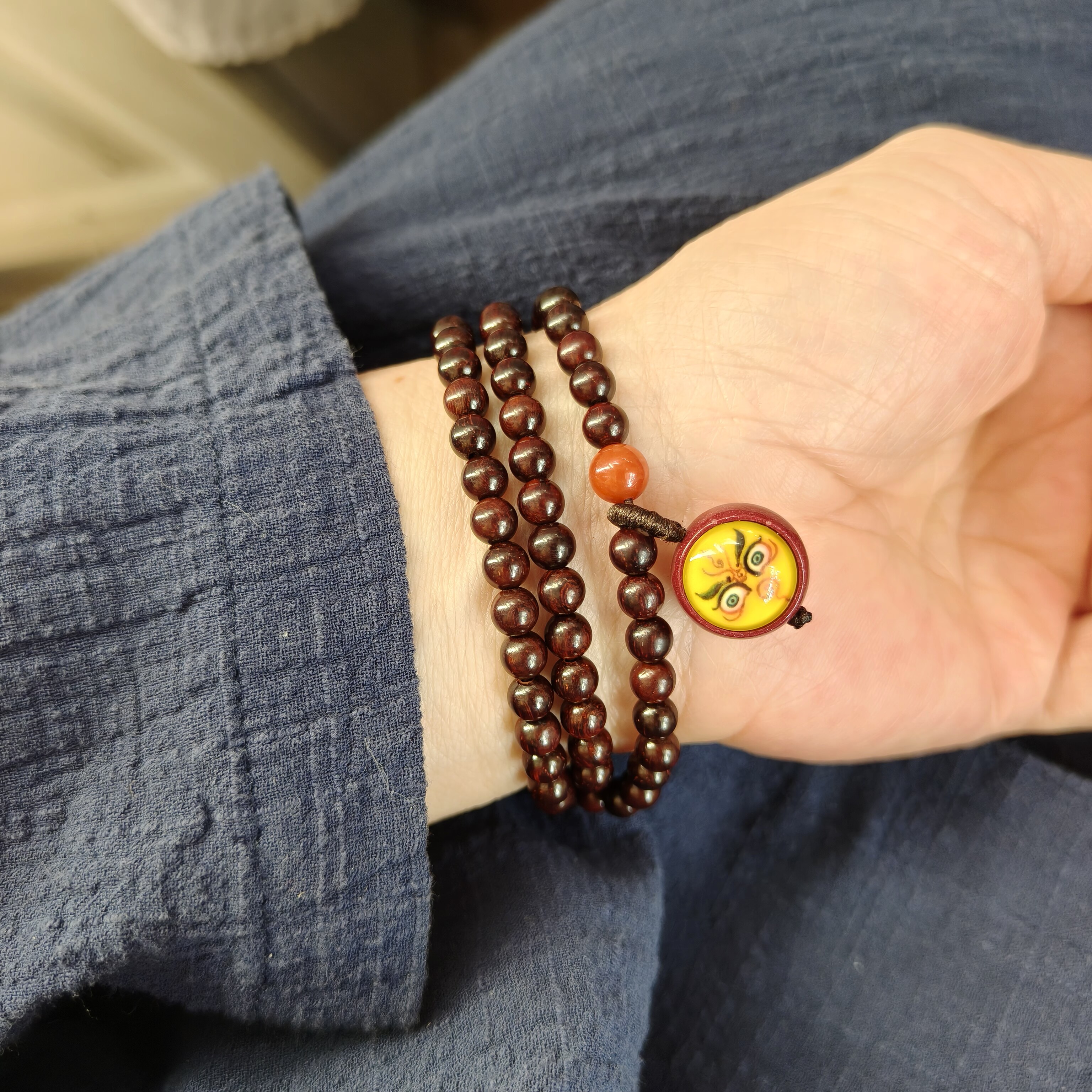 天然印度小叶紫檀木多圈手串手链男女款五路财神