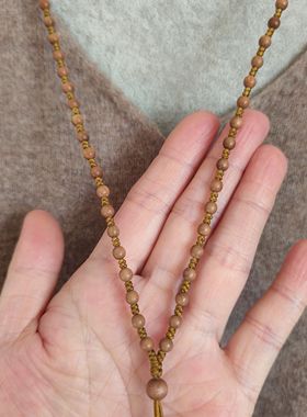 天然正区印度老山檀香木4mm小米珠细链吊坠项链绳毛衣链手工编