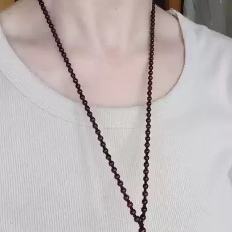 紫檀天然木珠编绳项链小珠细链