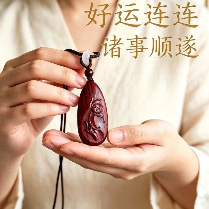小叶紫檀木水滴莲花吊坠