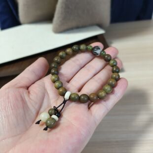 天然阿根廷老绿檀木菩提莲花手串两戴流苏坠木质男女手链单圈8mm