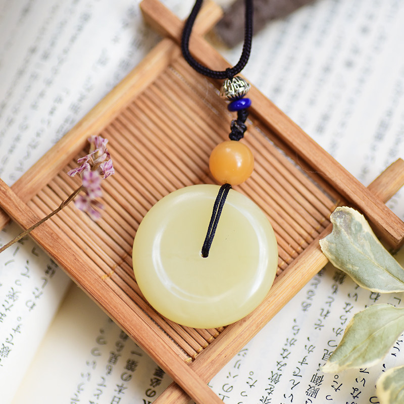 君心默原创设计寿山石平安扣玉石吊坠精品芙蓉冻情侣毛衣链项链