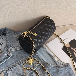 女包新款小众设计菱格链条包女高级感单肩斜挎包时尚枕头包圆筒包