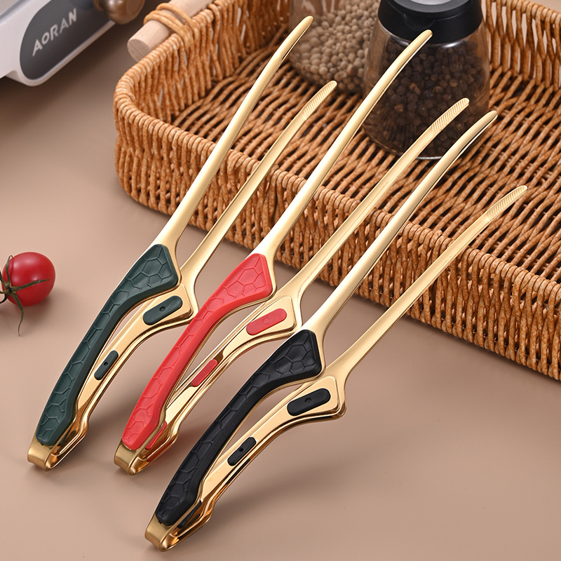 304不锈钢硅胶防烫手柄食品夹烧烤耐高温防烫防滑烤肉烧烤面包夹