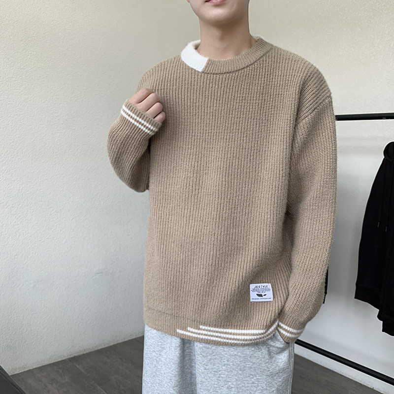 MY8267圆领针织毛衣男秋冬季宽松百搭打底衫休闲潮流常规37加绒47,男装T恤,四季星座303A