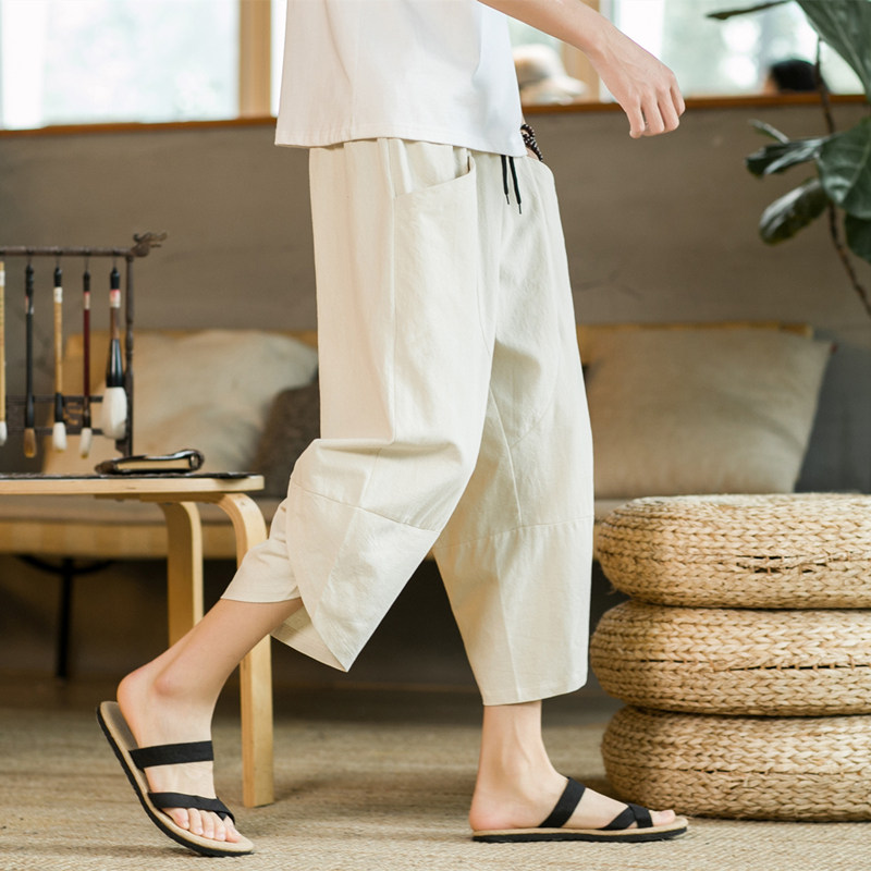 K88P23新款裤子男薄款宽松直筒棉麻运动裤沙滩裤亚麻休闲，女装休闲裤，四季星座303A