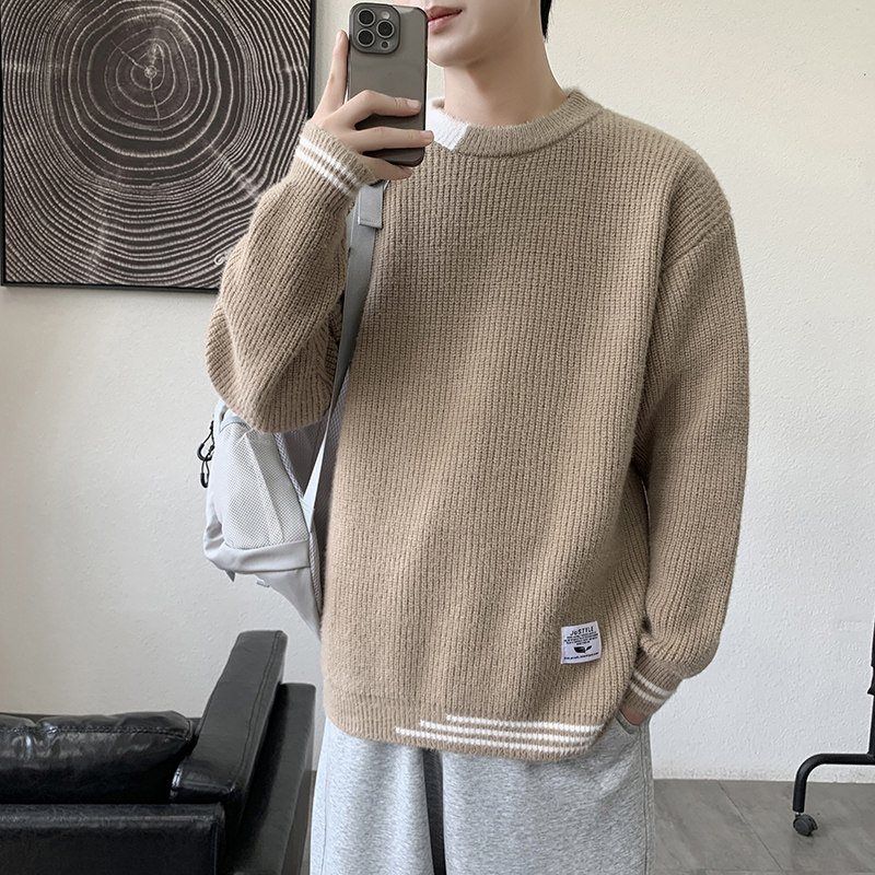 MY8267圆领毛衣男秋冬季纯色针织打底衫内搭加厚保暖常规37加绒47,男装T恤,四季星座303A