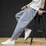 2025夏季休闲裤子男百搭棉麻宽松亚麻裤韩版九分裤长裤直筒K22P25，男装休闲裤，四季星座303A