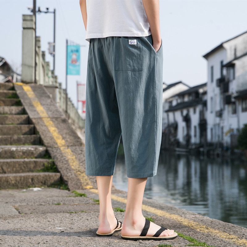 夏季休闲裤男百搭棉麻宽松亚麻裤韩版潮流七分裤八分直筒K821P20,男装牛仔裤,四季星座303A