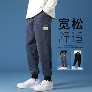 21秋冬新款男学生九分裤长裤哈伦裤灯芯绒玉米粒休闲裤K666P30图片