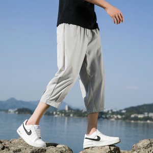 男夏季薄款冰丝休闲裤男士宽松直筒运动短裤胖子潮7分裤子K970P17图片