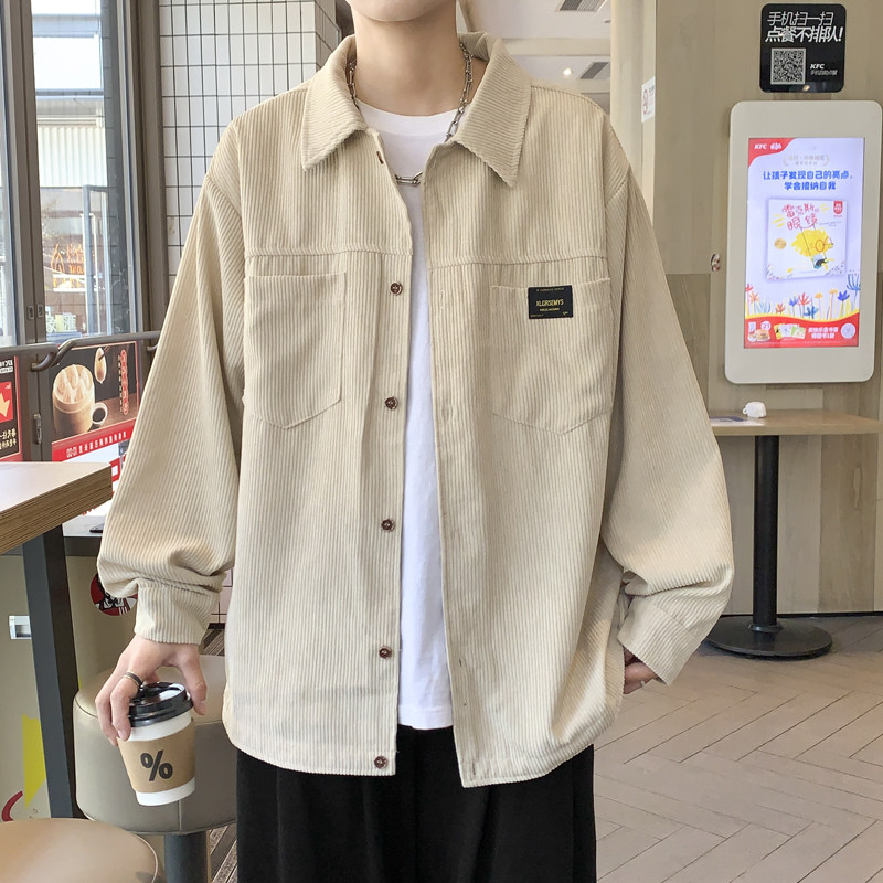 港风灯芯绒加厚长袖衬衫男春秋季大码衬衣外套休闲上衣服JK2022图片