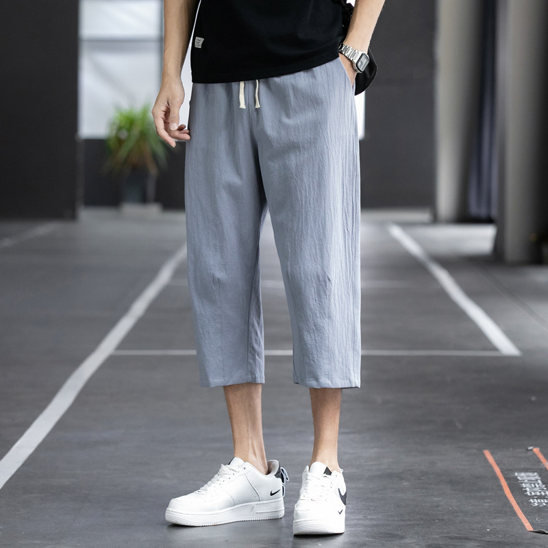 夏季休闲裤男百搭棉麻宽松亚麻裤韩版潮流七分裤八分直筒K821P20,男装牛仔裤,四季星座303A