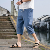 夏季休闲裤男百搭棉麻宽松亚麻裤韩版潮流七分裤八分直筒K821P20，男装牛仔裤，四季星座303A
