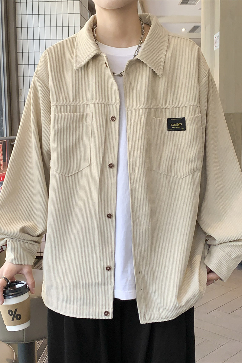 港风灯芯绒加厚长袖衬衫男春秋季大码衬衣外套休闲上衣服JK2022,男装衬衫,四季星座303A