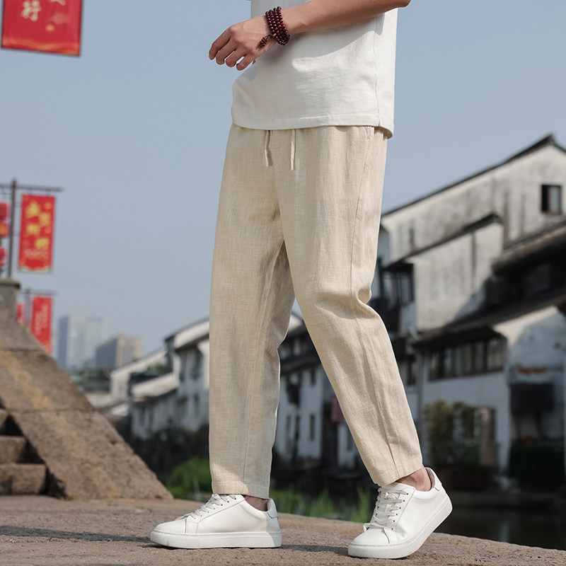30%亚麻含量男士夏季休闲裤九分裤子新中式风男装K100P30,男装休闲裤,四季星座303A