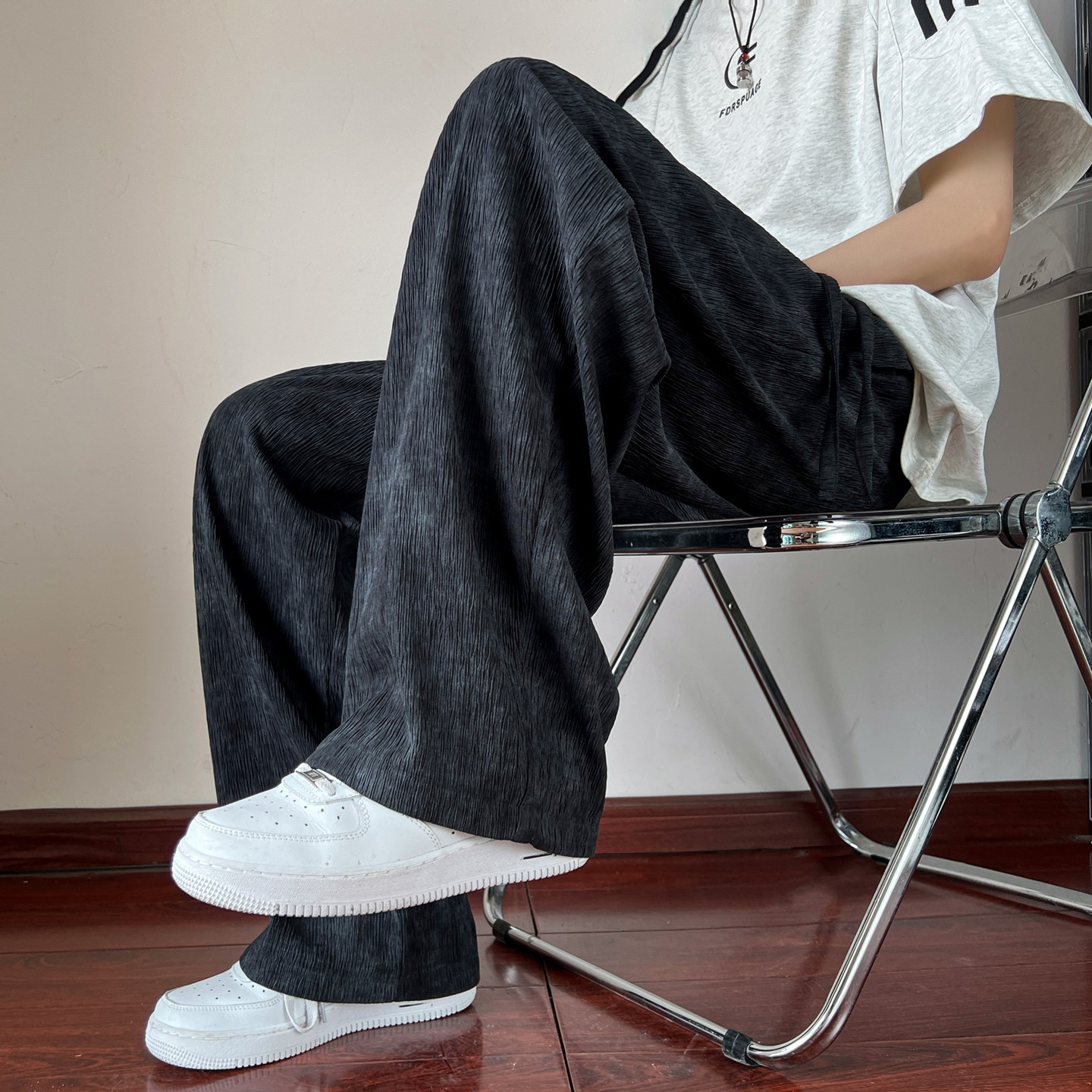 脏脏扎染裤子男生春秋新款垂感显瘦阔腿裤中性风潮牌宽松直筒长裤图片