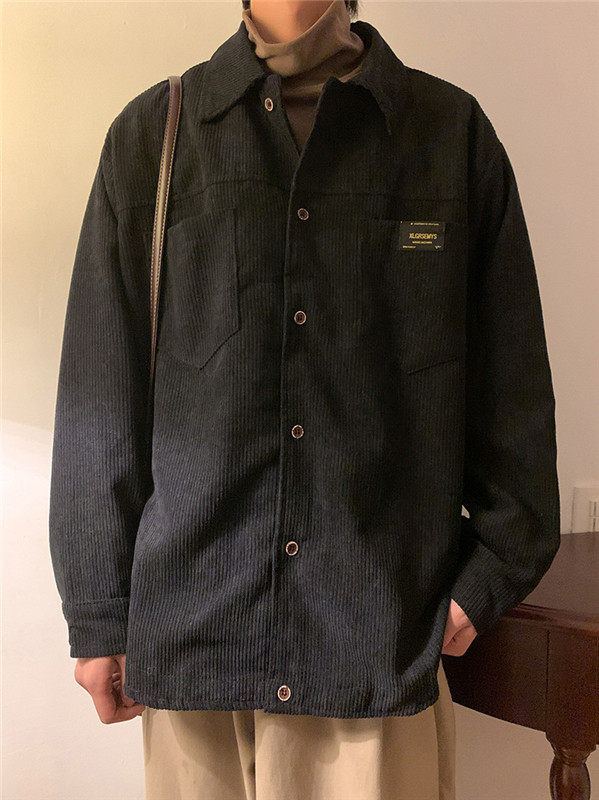 港风灯芯绒加厚长袖衬衫男春秋季大码衬衣外套休闲上衣服JK2022,男装衬衫,四季星座303A