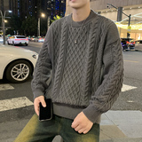 MY8267麻花毛衣男生秋冬季新款复古日系慵懒风圆领男常规37加绒47，男装针织衫/毛衣，四季星座303A