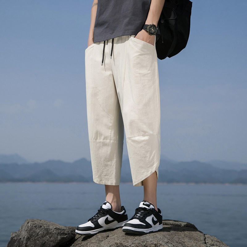 七分裤夏季薄款亚麻短裤宽松男裤子棉麻沙滩裤K88P23,男装牛仔裤,四季星座303A