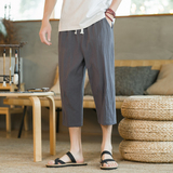 夏季休闲裤子男百搭棉麻宽松亚麻裤韩版潮流八分裤九分直筒K821，男装休闲裤，四季星座303A