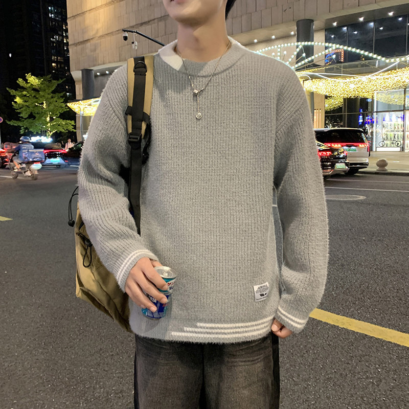 MY8267圆领针织毛衣男秋冬季宽松百搭打底衫休闲潮流常规37加绒47,男装T恤,四季星座303A