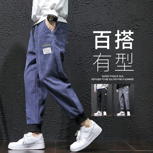 21秋冬新款男学生九分裤长裤哈伦裤灯芯绒玉米粒休闲裤K666P30图片