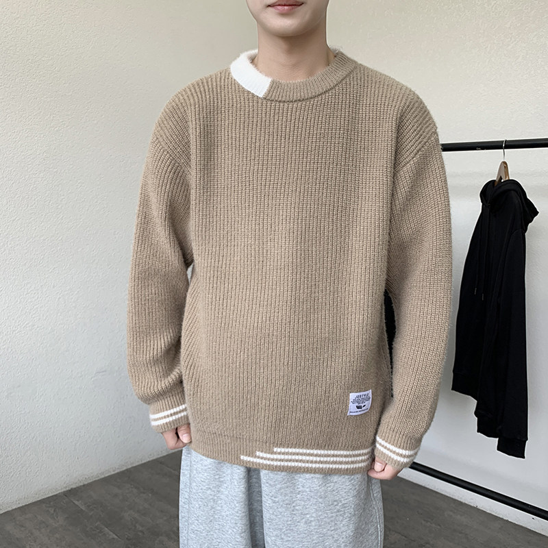 M6081圆领针织毛衣男秋冬季宽松百搭打底衫休闲毛衣常规37加绒47,男装T恤,四季星座303A