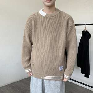 M6081圆领针织毛衣男秋冬季宽松百搭打底衫休闲毛衣常规37加绒47图片