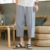夏季休闲裤男百搭棉麻宽松亚麻裤韩版潮流七分裤八分直筒K821P20，男装牛仔裤，四季星座303A