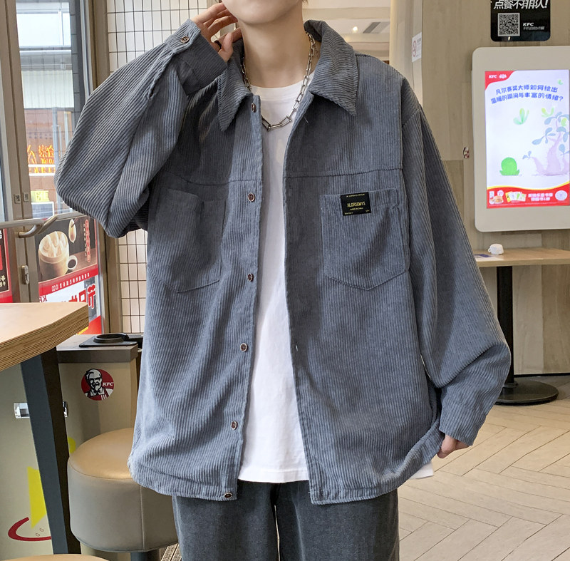 cityboy男秋冬季灯芯绒韩版工装衬衣宽松外套JK2022常规30加绒40,男装衬衫,四季星座303A