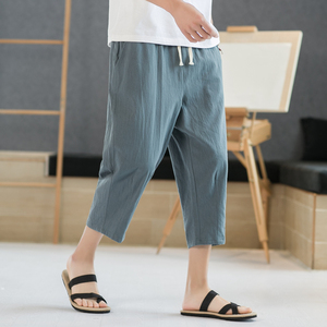 夏季休闲裤男百搭棉麻宽松亚麻裤韩版潮流七分裤八分直筒K821P20图片