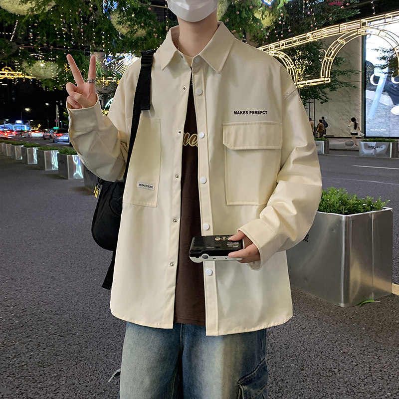 jk2025长袖衬衫男春秋季外套秋装衬衣青少年学生潮牌夹克上衣服图片