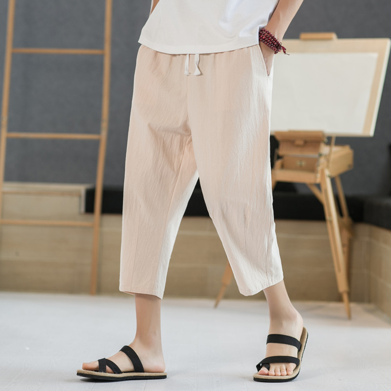 夏季休闲裤男百搭棉麻宽松亚麻裤韩版潮流七分裤八分直筒K821P20,男装牛仔裤,四季星座303A
