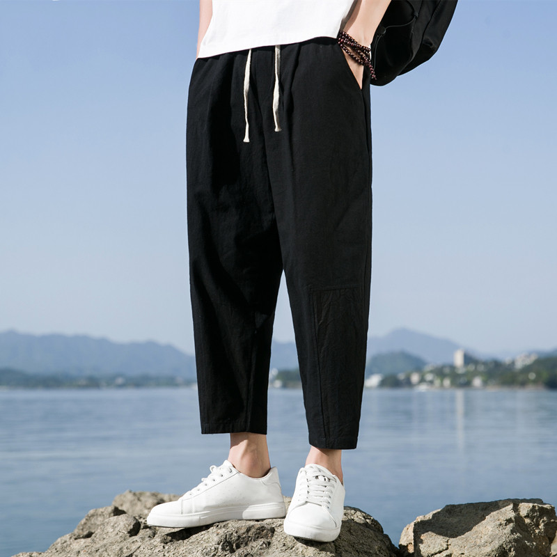 2025春夏休闲裤子男百搭棉麻宽松亚麻裤韩版潮流长裤直筒K22P25,男装休闲裤,四季星座303A