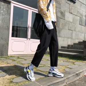 春装新款潮流纯色简约宽松版直筒休闲裤九分裤男K171K6047