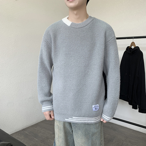 MY8267圆领针织毛衣男秋冬季宽松百搭打底衫休闲潮流常规37加绒47图片
