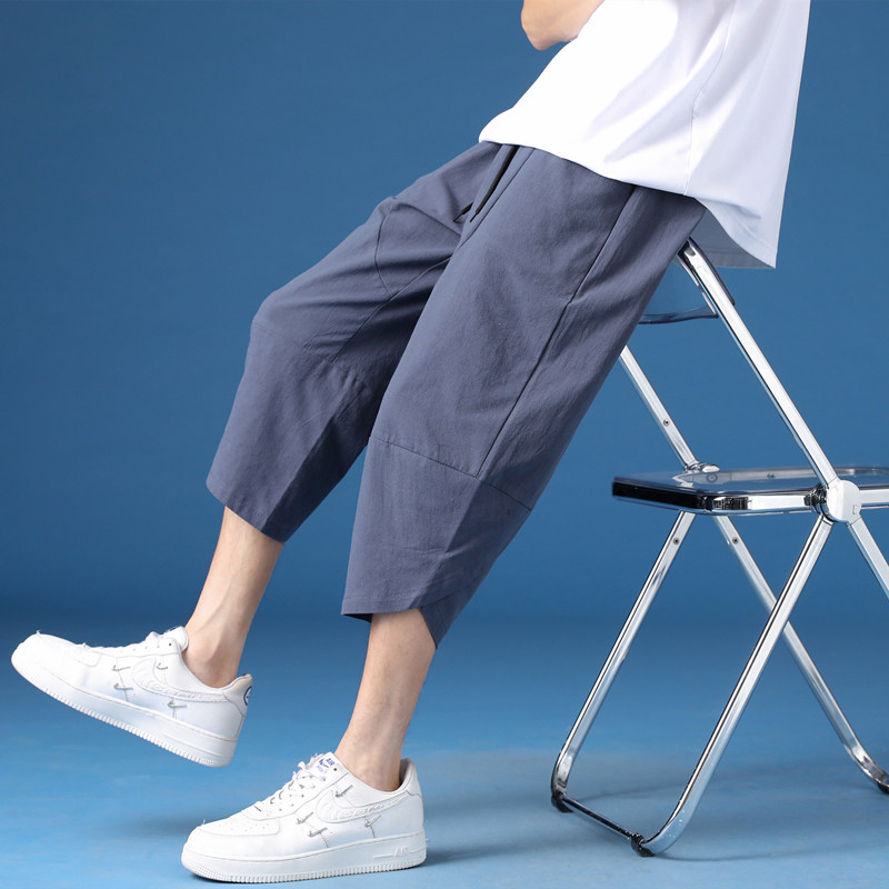 棉麻七分裤男夏薄款亚麻马裤休闲沙滩裤子男裤短裤K88 P23图片