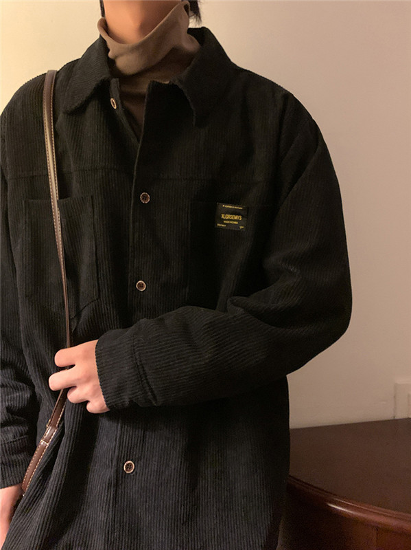 港风灯芯绒加厚长袖衬衫男春秋季大码衬衣外套休闲上衣服JK2022,男装衬衫,四季星座303A