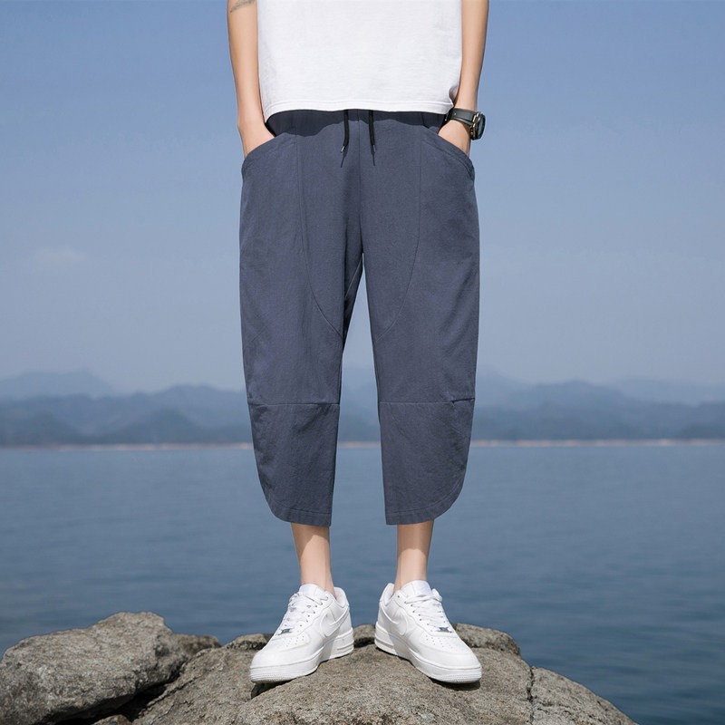 七分裤夏季薄款亚麻短裤宽松男裤子棉麻沙滩裤K88P23,男装牛仔裤,四季星座303A
