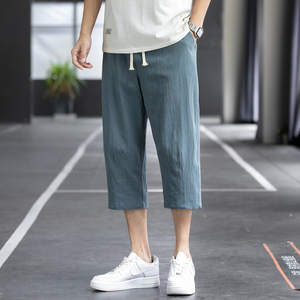 夏季休闲裤男百搭棉麻宽松亚麻裤韩版潮流七分裤八分直筒K821P20图片
