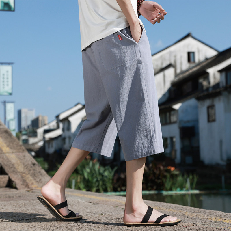 新中式亚麻裤子夏季男士短裤棉麻休闲裤风七分裤中裤马裤K918,男装牛仔裤,四季星座303A