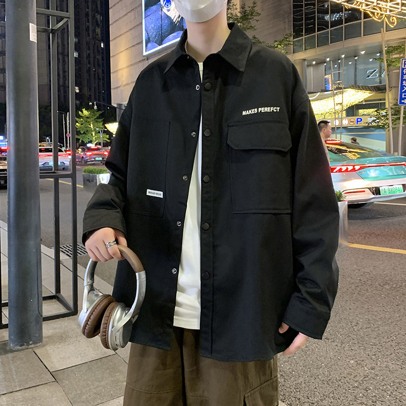 jk2025夹克外套男秋冬加绒加厚上衣服衬衫长袖衬衣潮牌青少年工装图片