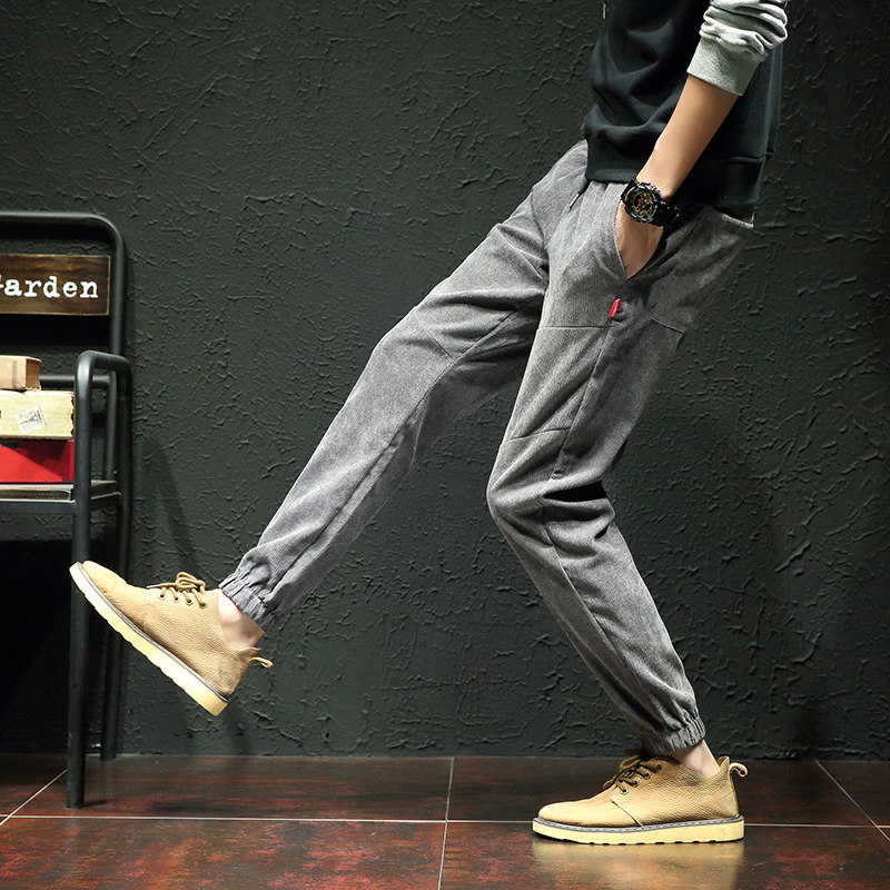 男士运动裤休闲裤子长裤秋冬灯芯绒束脚裤学生9分裤牛仔裤K888，男装休闲裤，四季星座303A