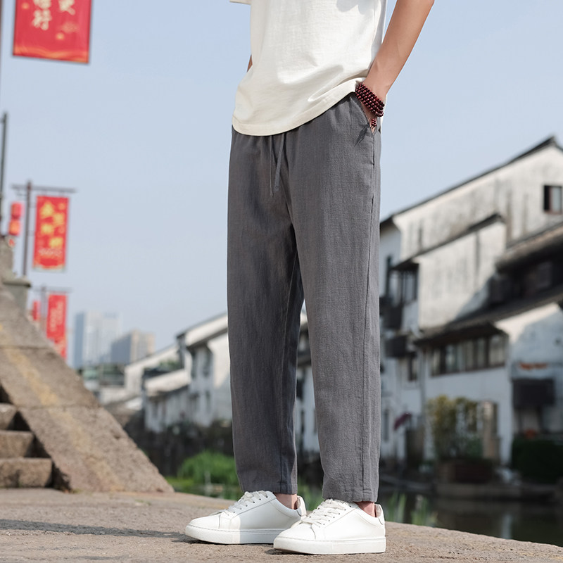 30%亚麻含量男士夏季休闲裤九分裤子新中式风男装K100P30,男装休闲裤,四季星座303A