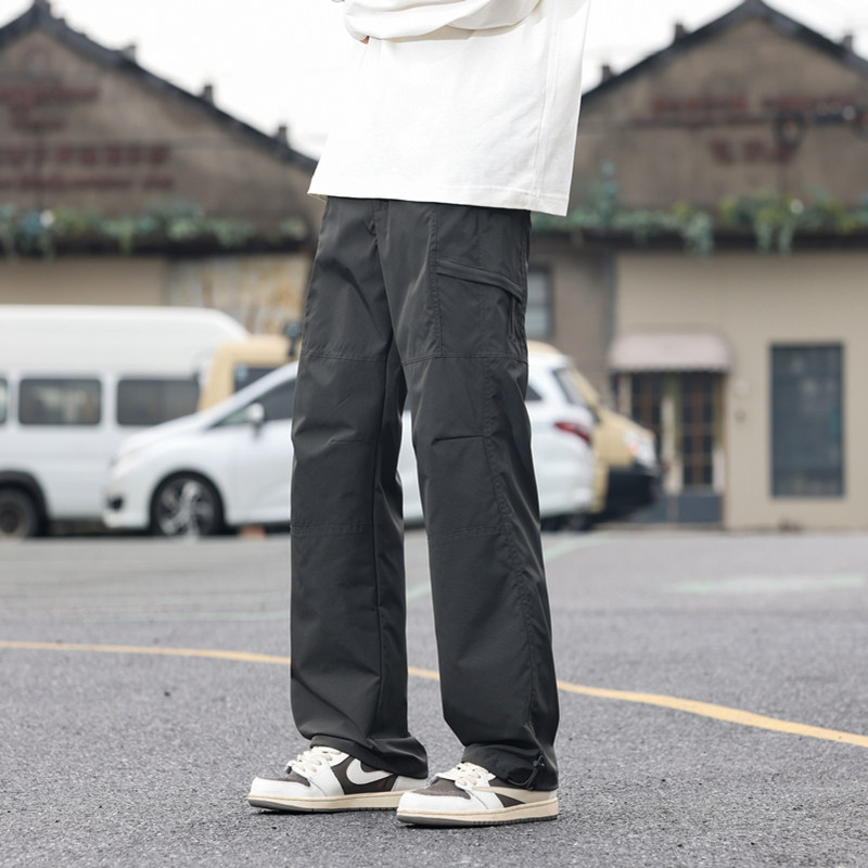 已做涂层防水工艺伞兵裤男美式潮牌褶皱堆积垂感工装直筒裤长裤,男装工装外套,四季星座303A