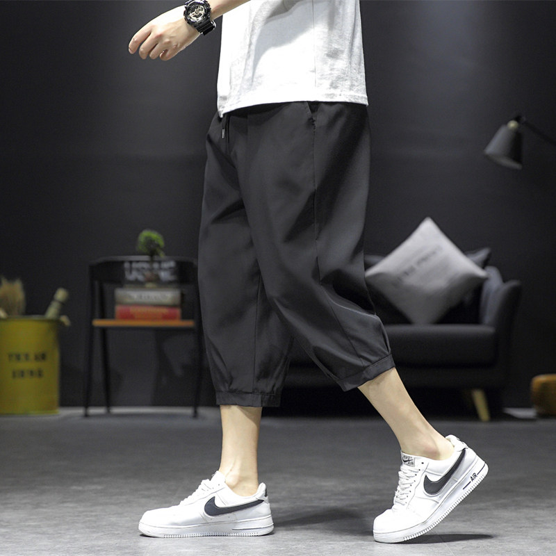 男夏季薄款冰丝休闲裤男士宽松直筒运动短裤胖子潮7分裤子K970，男装牛仔裤，四季星座303A