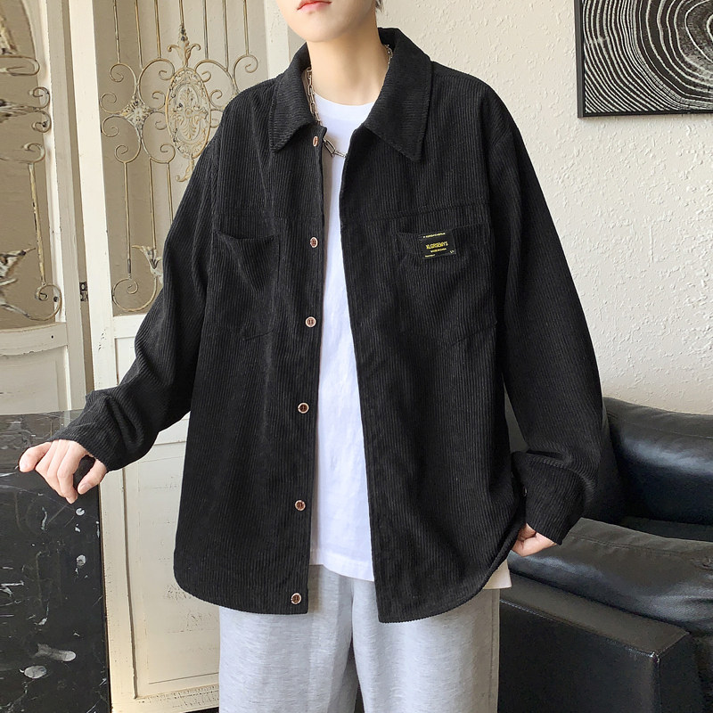 港风灯芯绒加厚长袖衬衫男春秋季大码衬衣外套休闲上衣服JK2022,男装衬衫,四季星座303A